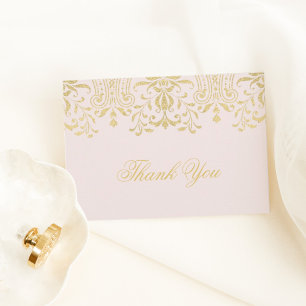 Elegant Roze Goud Vintage Damast Notitiekaartje