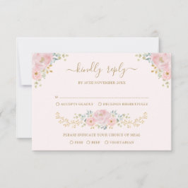 Elegant Roze Goud Waterverf Bloemen Bruiloft RSVP Kaart