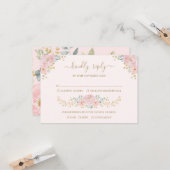Elegant Roze Goud Waterverf Bloemen Bruiloft RSVP Kaart (Voorkant / Achterkant in situ)