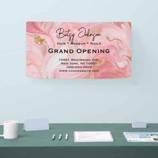 Elegant roze goud wit gemarmerd Business Sign Spandoek (Beurs)
