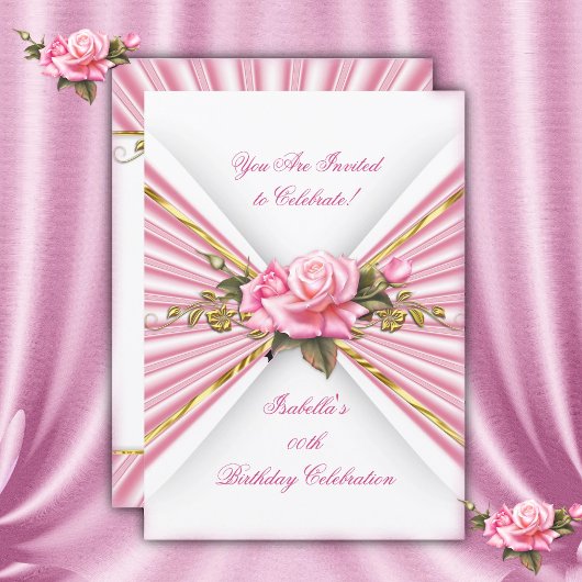 Elegant Roze Goud Wit Verjaardagsfeest Kaart