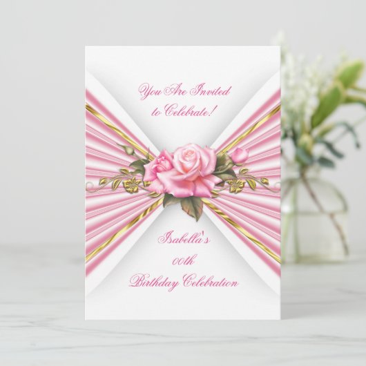 Elegant Roze Goud Wit Verjaardagsfeest Kaart (Staand voorkant)