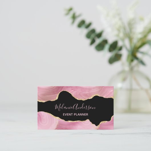 Elegant roze goudblauw Visitekaartje (Staand voorkant)