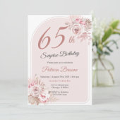 Elegant Roze Gouden 65e Verjaardagsfeest Surprise  Kaart (Staand voorkant)
