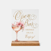 Elegant roze gouden bloem open bar acryl bord (Voorkant)