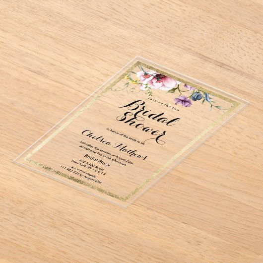 Elegant roze gouden bloemig lijsten Vrijgezellenfe Acryl Uitnodigingen (Laagn)