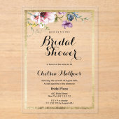 Elegant roze gouden bloemig lijsten Vrijgezellenfe Acryl Uitnodigingen (Voorkant)