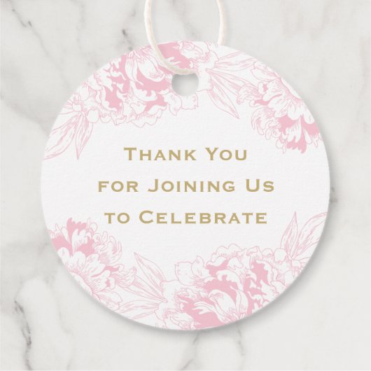Elegant roze gouden bloemige pioen Vrijgezellenfee Bedankjes Labels (Achterkant)