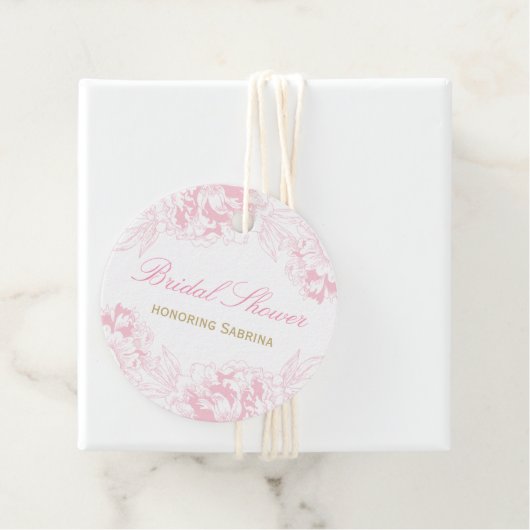 Elegant roze gouden bloemige pioen Vrijgezellenfee Bedankjes Labels (In situ)