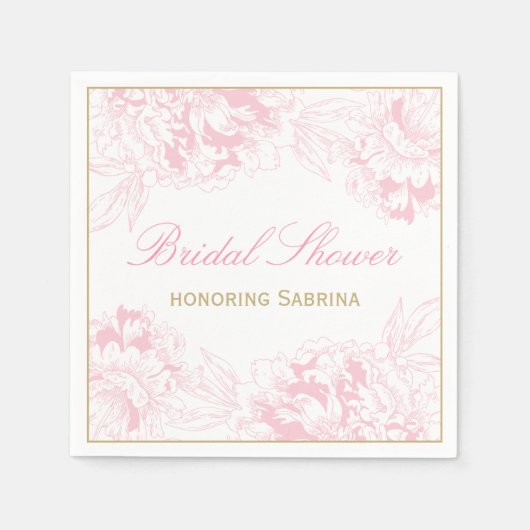 Elegant roze gouden bloemige pioen Vrijgezellenfee Servet (Voorkant)