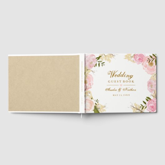 Elegant roze gouden botanische bruiloft gastenboek (Volledig)