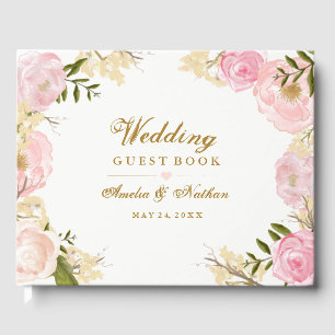 Elegant Roze Gouden Botanische Trouw Gastboek Gastenboek