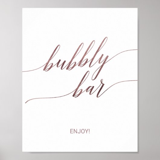 Elegant Roze Gouden Calligrafie Bruisend Bar Bord Poster (Voorkant)