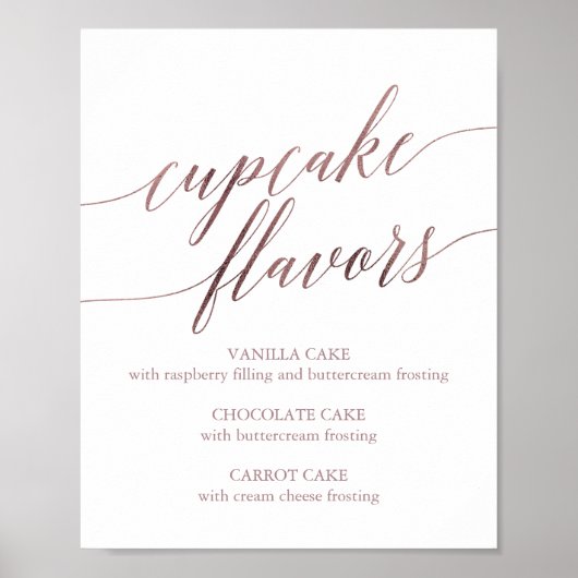 Elegant Roze Gouden Calligraphy Cupcake Smaak Bord Poster (Voorkant)
