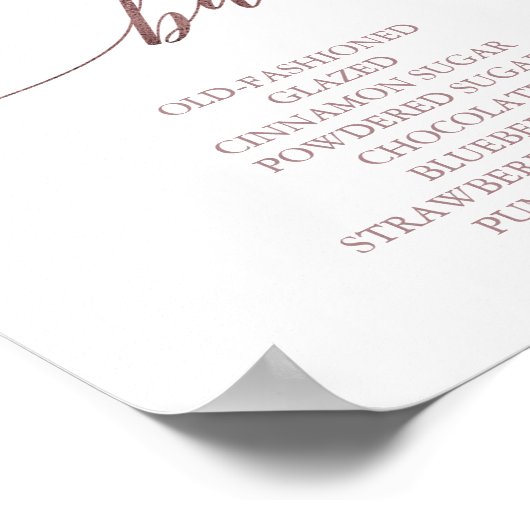 Elegant Roze Gouden Calligraphy Donut Bar Bord Poster (Hoek)