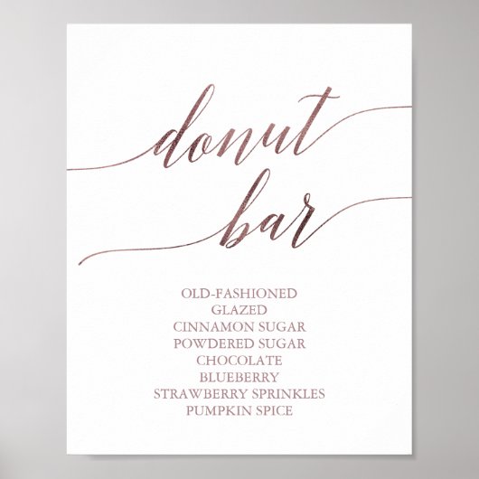 Elegant Roze Gouden Calligraphy Donut Bar Bord Poster (Voorkant)