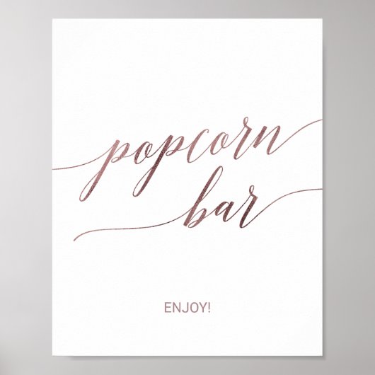 Elegant Roze Gouden Calligraphy Popcorn Bar Bord Poster (Voorkant)