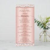 Elegant Roze Gouden Damast Monogram Trouwmenu Programmakaart (Staand voorkant)