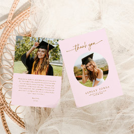 Elegant Roze & Gouden Foto Graduation Party Bedankkaart