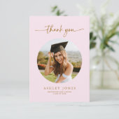 Elegant Roze & Gouden Foto Graduation Party Bedankkaart (Staand voorkant)