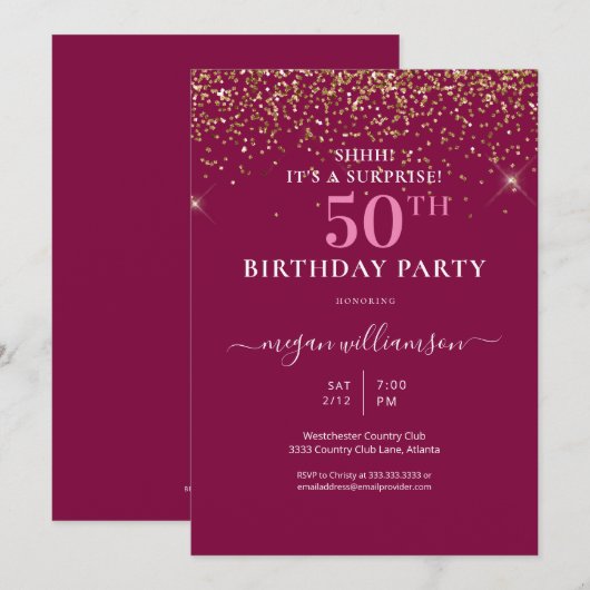 Elegant Roze Gouden Glitter 50ste Verjaardagsfeest Kaart (Voorkant / Achterkant)