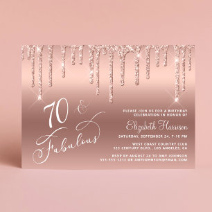 Elegant Roze Gouden Glitter 70ste Verjaardagsfeest Kaart