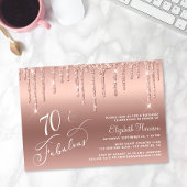 Elegant Roze Gouden Glitter 70ste Verjaardagsfeest Kaart