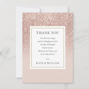 Elegant Roze Gouden Glitter Baby Shower Gedicht Bedankkaart