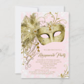 Elegant Roze Gouden Glitter Maskerade Feest Kaart (Voorkant)