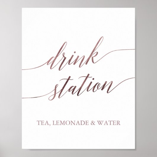 Elegant roze gouden kalligrafie drinkstation poster (Voorkant)