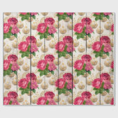 Elegant roze & gouden kerst bloemenpatroon cadeaupapier (Vlak)