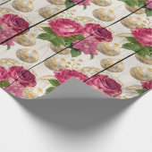 Elegant roze & gouden kerst bloemenpatroon cadeaupapier (Hoek)