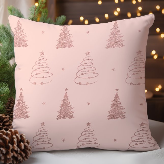 Elegant Roze Gouden Kerstbomen Patroon Kussen (Creator heeft geüpload)