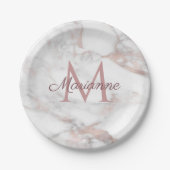 Elegant Roze Gouden Marmer Ontwerp Monogram Sjablo Papieren Bordje (Voorkant)