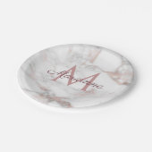 Elegant Roze Gouden Marmer Ontwerp Monogram Sjablo Papieren Bordje (Gekanteld)