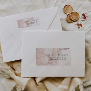 Elegant roze gouden marmeren trouw retouradres etiket