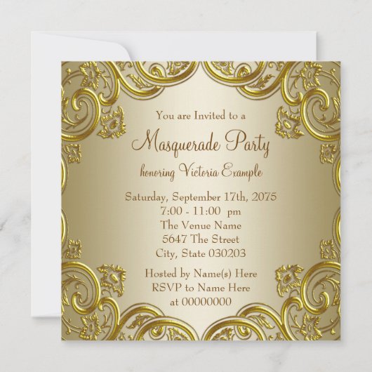 Elegant roze gouden masker Masquerade Party Kaart (Achterkant)