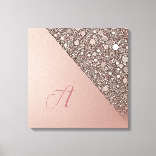 Elegant Roze Gouden Monogram Canvas Afdruk (Voorkant)