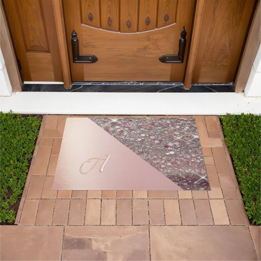 Elegant Roze Gouden Monogram Deurmat (Buiten)