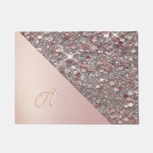 Elegant Roze Gouden Monogram Deurmat (Voorkant)