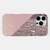 Elegant Roze Gouden Monogram iPhone Hoesje (Achterkant horizontaal)