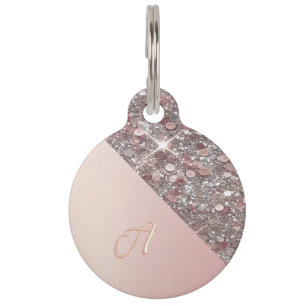 Elegant roze gouden monogram ronde hondenpenning huisdierpenning