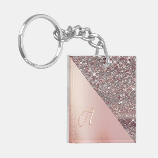 Elegant Roze Gouden Monogram Sleutelhanger (Voorkant Links)