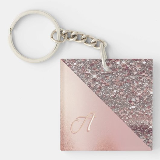 Elegant Roze Gouden Monogram Sleutelhanger (Voorkant)