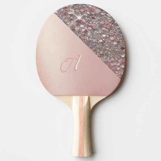 Elegant Roze Gouden Monogram Tafeltennisbatje (Voorkant)