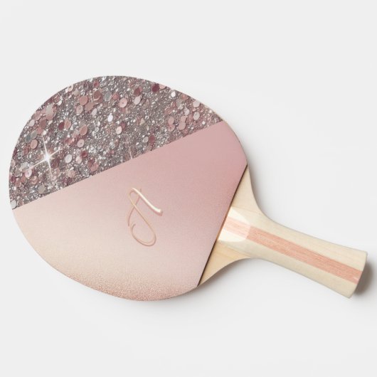 Elegant Roze Gouden Monogram Tafeltennisbatje (Zijkant)
