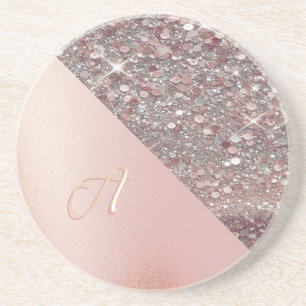 Elegant Roze Gouden Monogram Zandsteen Onderzetter