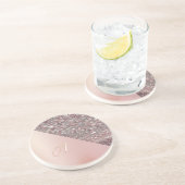 Elegant Roze Gouden Monogram Zandsteen Onderzetter (Zijkant)