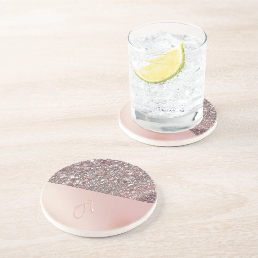 Elegant roze gouden monogram zandsteen onderzetter (Zijkant)
