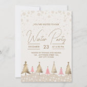 Elegant roze gouden pijnboom winterfeest kaart (Voorkant)